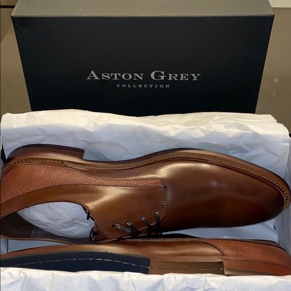 New Men’s Aston Grey Adayde Oxford Cognac Shoes - Picture 9 of 9